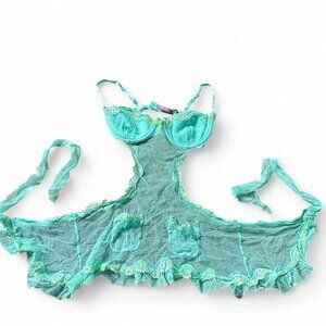 Vintage y2k 2007 Victoria's Secret blue and green lace apron with pockets 34c